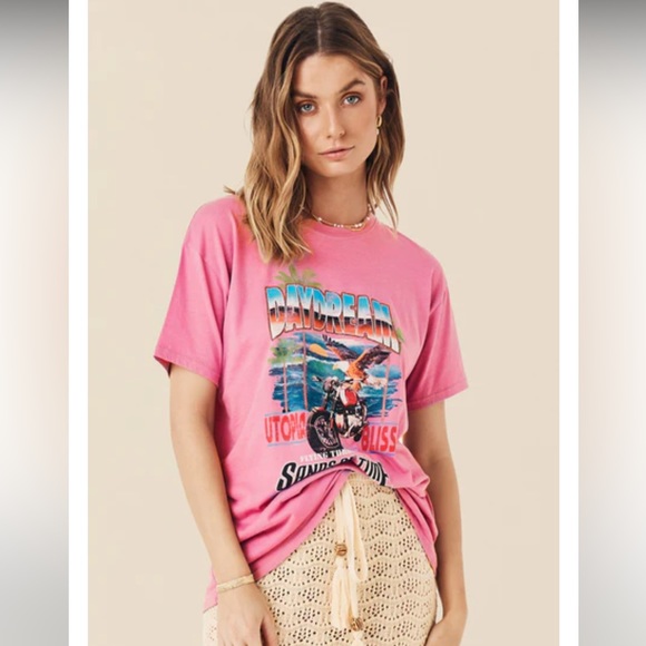 Spell Daydream Biker Tee T’Shirt Top in Flamingo Pink - Picture 2 of 4